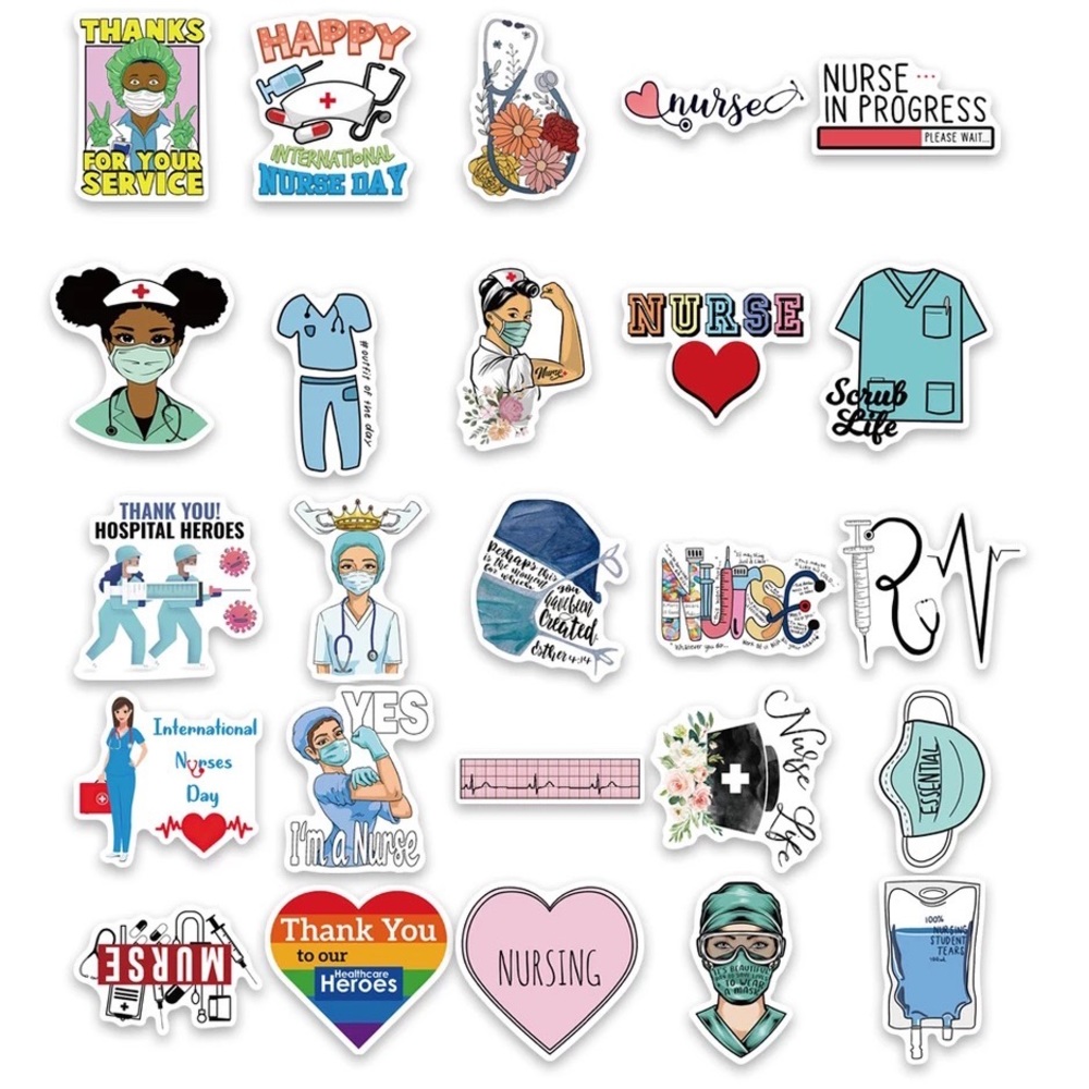 25 Vinyl Nurses Stickers Bulk Bundle Lot Anatomy Stethoscopes Scrubs Doctor Gift